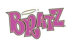 the word bratz written in pink and gold