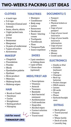 two - week packing list for kids with the words, what to pack and how to use