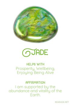 Jade Affirmation, Crystal Meaning Cards, Zen Green, Crystal Cards, Crystal Identification, Stone Meanings, Gemstone Properties