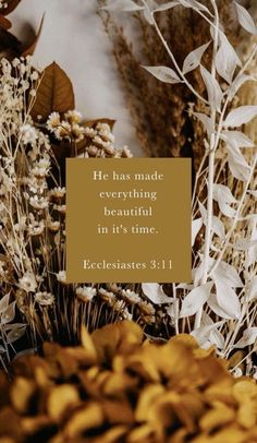 flowers and leaves with the words he has made everything beautiful in it's time ecclesnates 3 11