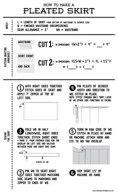 the instructions for how to make a pleated skirt with cut - outs and measurements