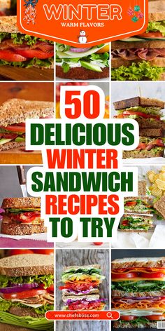 the cover of winter cookbook with pictures of sandwiches