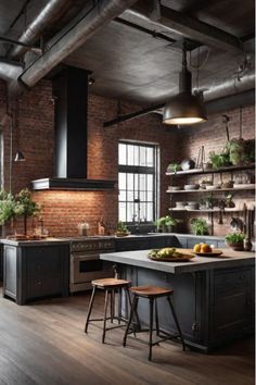 Edgy kitchen design with exposed brick walls Diy Brick Projects, Modern Classic Farmhouse, Brick Pathways, Classic Kitchen Decor, Industrial Decor Kitchen, Eclectic Kitchen Decor, Contemporary Kitchen Decor