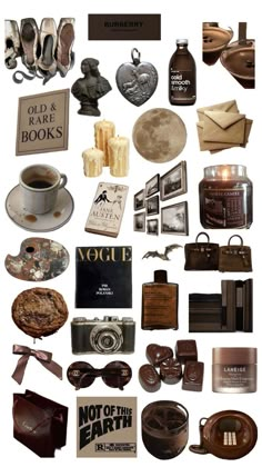 a collage of old books, hats, and other items are shown in this image