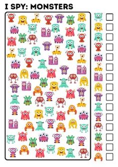 a printable monster themed activity sheet for kids