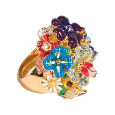 Product Description: Flower Power! Try this multicolored ring on for size and dress up any hand, any day.   Dimensions: 1" wide, 1/2" height, adjustable, one size fits most (approximately sizes 5-8) ﻿Style Number: ﻿2184RM White Flower Ring, Aqua Ring, Costume Jewelry Rings, Classic Garden, Bow Ring, Stacked Jewelry, Put A Ring On It, Gold Crystal, Domed Ring