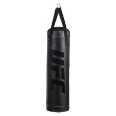 a black punching bag with the word fif on it's front and side