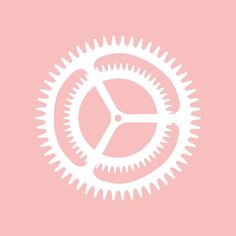 a pink background with white gears in the center and an orange circle at the bottom