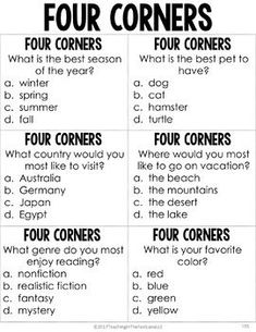 four corners and four corners are shown in this printable activity for children to learn