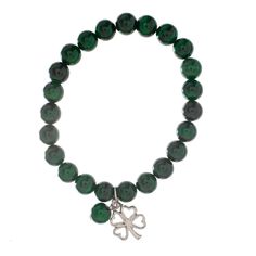 "Find the John Bead Malachite Natural Stone Stretch Bracelet with Clover Charm at Michaels. com. This handmade bead bracelet, made using dyed green malachite and a silver clover charm, will make a fantastic addition to your accessory collection. This charming stretch bracelet uses high-quality elastic, which is sturdy and able to be stretched to fit most wrists. This handmade bead bracelet, made using dyed green malachite and a silver clover charm, will make a fantastic addition to your accessor Clover Charm, Green Malachite, Bracelets Handmade Beaded, Bead Bracelet, Stretch Bracelet, Stretch Bracelets, Silver Charms, Bracelet Making, Picture Show