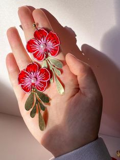 Flower of Luck – Sunnie Creative Hand Painted Gold Earrings For Party, Gold Hand Painted Earrings For Party, Party Hand Painted Gold Earrings, Unique Gold Flower Earrings For Party, Funky Earrings, Earring Designs, Funky Jewelry, Jewelry Lookbook, Flower Jewelry