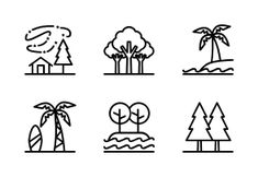 black and white icons depicting different types of trees