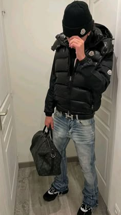 Trap Outfit Men, Roadmen Outfits, Bape Jacket Outfit, Designer Outfits Men, Trap Outfit, Drippy Outfits Men, Camo Pants Outfit Men, Puffer Jacket Outfit Men, Baggy Outfit Ideas