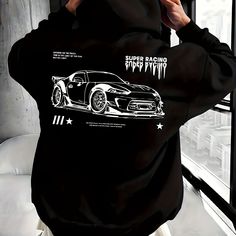 Precio bajo con envío gratis para usuario nuevo. Car Hoodie Design, Male Hoodie Outfit, Men’s Hoodies, Boy Wishlist, Black Hoodie Mockup, Street Ware, Men Fashion Vintage, Racing Hoodie