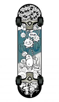 a skateboard with an image of cartoon characters on the front and bottom part of it