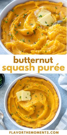 butternut squash puree in a white bowl