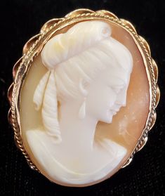 For sale is a 100% authentic, yellow gold, Antique 14k Ladies Oval Cameo Ring.   This cameo is stunning and in excellent condition.  The ring  measures approx 30.5mm  X 26mm.  The under carridge to the ring is well made and has good support.   The ring is solid and can easily be sized if needed. Ring total weight: 8.3 grams    Ring Size: 5 eBay adds local sales tax where applicable. Shipping is to the 48 lower states. HI, AK, PR & APO/FPO may be extra. Local pick-up can be arranged. If you have any further questions, please send us an email.   Inv#62662 Antique Cameo Jewelry, Antique Jewelry Rings, Cameo Jewelry, Cameo Ring, Sales Tax, Vintage Watches, Antique Jewelry, Vintage Antiques, Pick Up