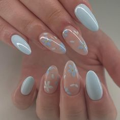 blaaaaaaaaa Nail Art For Girls, Almond Nail Art, Cute Simple Nails, Nails Tips, Simple Gel Nails, Summery Nails, Girly Acrylic Nails, Cute Gel Nails, Blue Nail