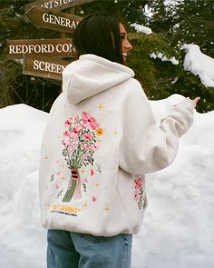 "Gift Giving" Oversized Lux Hoodie in Heather Gray Flower Hoodie, Warm Hug, Birthday Wishlist, Cute Fits, Christmas Wishes