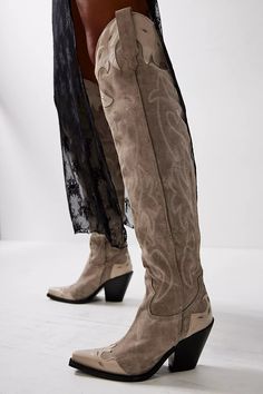 Wild West Thigh High Boots | Free People Black Cowgirl Boots, Cowgirl Style Outfits, Cowboy Aesthetic, Shoe Boot Sandals, Chunky Block Heels, White Boots, Cowgirl Style