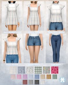 several different types of clothes for the female character in the game, including jeans and shirts