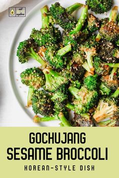 broccoli on a plate with sesame seeds and seasoning