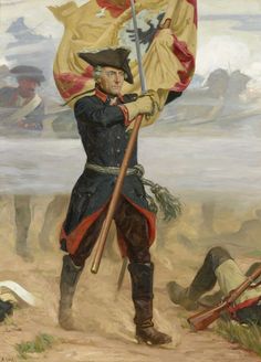 a painting of a man in uniform holding a flag