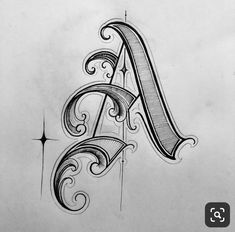 the letter a is made up of swirly lines and letters that are drawn on paper