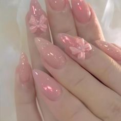 Bow Nail Designs, Nagellack Trends, Nagel Tips, Easy Nails, Almond Nail, Pink Nail, Stick On Nails, Manicure Y Pedicure, Nail Art Hacks