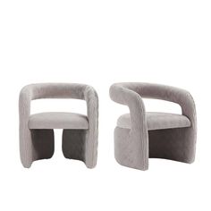 two grey chairs sitting next to each other