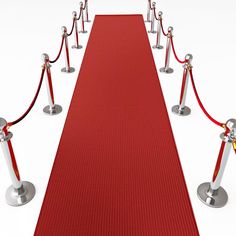 a red carpet with barriers and ropes on it