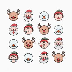 christmas emoticions with santa hats and reindeers on their faces for the holiday season