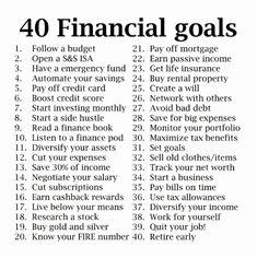 an image of financial goals in black and white with the words, 40 financial goals