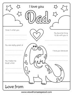 father's day card with the words i love you dad and an image of a dinosaur