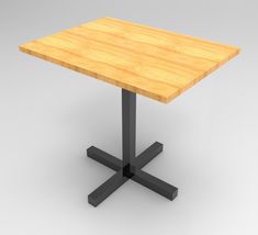 a square wooden table with black cross legs