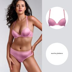 This sensual push up bra has cushions on the inside of the cups to create a sexy, deep cleavage. The bra closes at the front. It is crafted from a glossy fabric in the prettiest powder pink. A deluster printing technique is used to create a pattern of matte swirls in matching pink. The woven shoulder straps, that feature a playful quote, come together in a racerback with sexy satin lace-up design. The laces are woven through perfectly aligned eyelets, exuding feminine finesse. Gold colored detai Royal Pink, Tiny Bow, Powder Pink, Lingerie Collection, Push Up Bra, Pink And Gold, Push Up, Shoulder Straps, Gold Color