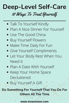 a poster with the words deep - level self care 101 ways to treat yourself