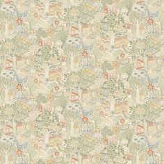 an animal themed wallpaper with trees and animals on it's side, in beige