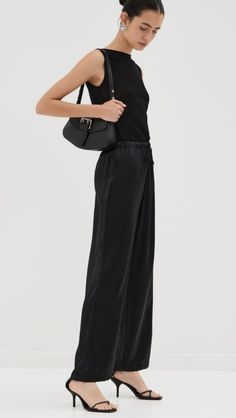 Reformation Olina Silk Pants | Shopbop Black Silk Pants Outfit, Reformation Outfits, Black Satin Pants Outfit, Silk Pants Outfit, Satin Pants Outfit, Black Silk Pants, Spring 2025, Satin Pants, Silk Pants