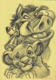 the lion and the mouse from disney's animated movie, which was drawn in pencil