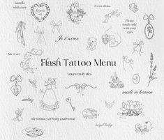 a white paper with black ink on it that says,'flash tattoo menu '