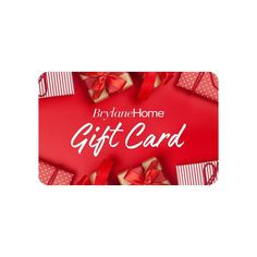 a red gift card with presents on it and the words, myhome gift card