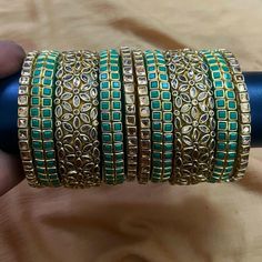 Enhance your beauty with handmade jewelery. VClassy gives a perfect Silk thread and Kundan design bangles for all your special occasions. It's a perfect gifting option for wedding, housewarming ceremony, baby shower, return gift.  We provide a wide range of Silk thread jewellery in different categories in attractive colors and design with finest finishing. Handmade Kundan Silk Thread Bangle | Indian Jewelry - 2 Set Green & silver (Each set has 5 bangles - 1 Grand middle bangle, 2 broad bangle an Handmade Rectangular Jewelry For Festive Occasions, Green Rectangular Jewelry For Party, Adjustable Green Bangle For Wedding, Adjustable Rectangular Jewelry For Wedding, Adjustable Green Wedding Bangle, Adjustable Rectangular Wedding Jewelry, Festive Green Bangle As Gift, Festive Green Bangle For Gift, Elegant Rectangular Festive Jewelry