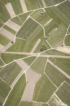 an aerial view of a farm land area