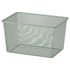 a green plastic basket on a white background