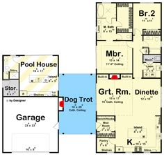 the floor plan for a two story house with an attached garage and separate living area