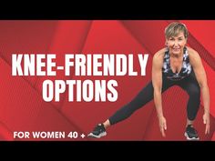 a woman in black and white is doing an exercise with the words knee - friendly options for