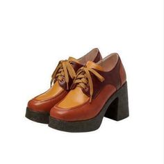 College Shoes, 70s Shoes, Dr Shoes, Square Toe Shoes, Funky Shoes, Chunky High Heels, Platform Heels Chunky, Swag Shoes, Leather Shoes Woman