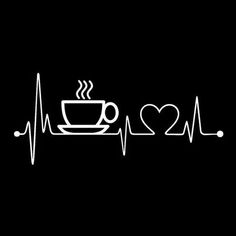 a cup of coffee with a heart on the side and heartbeat in the middle is shown