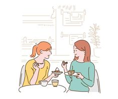 two women sitting at a table eating food